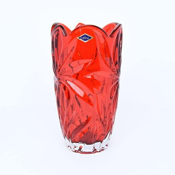 Bohemia Crystal AU52630 11.25" Flowers Vase 'Flora'. Lead-Free Crystal, Flower Jar, Red