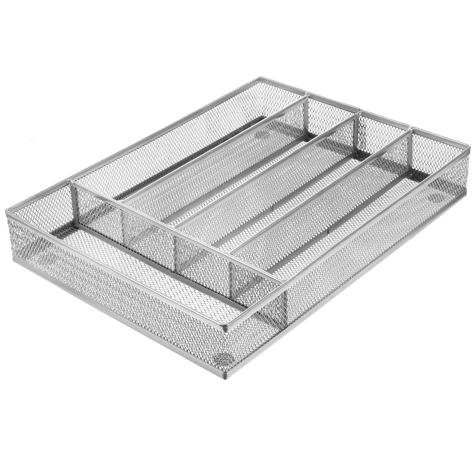 HEALEEP 1pc Silverware Tray For Drawer Storage Organizer Kitchen And Office For Cutlery Pens Cosmetics And More Silver