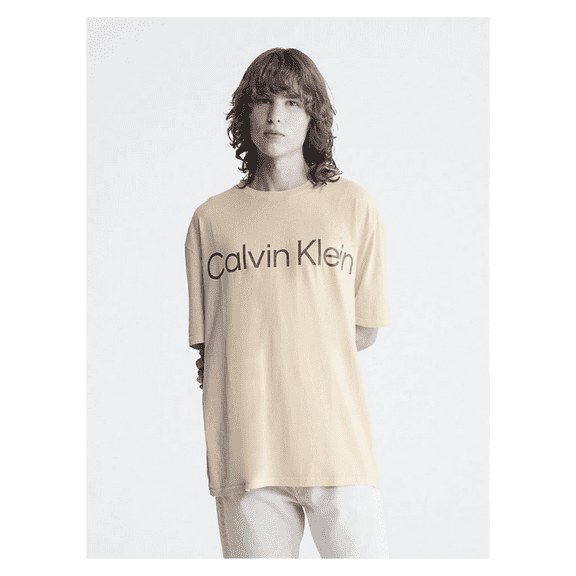 Calvin Klein Men's Naturals Relaxed Fit Tea Dye Logo T-Shirt, Beighe, Large
