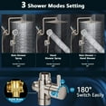 thumbnail image 2 of 12'' Rainfall Shower Head Combo, Brushed Nickel High Pressure Shower Heads with Flexible Curved Arm & 4-Setting Handheld Sprayer, 60'' Hose, Stainless Steel, 2 of 6