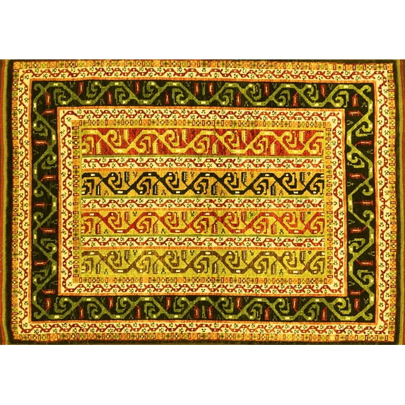 Ahgly Company Machine Washable Indoor Rectangle Abstract Yellow Contemporary Area Rugs, 7' x 10'