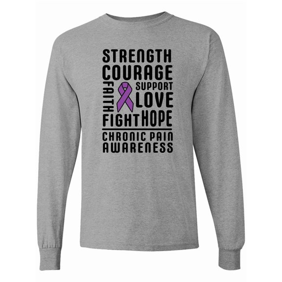 Inktastic Chronic Pain Awareness Strength Courage and Support Long Sleeve T-Shirt