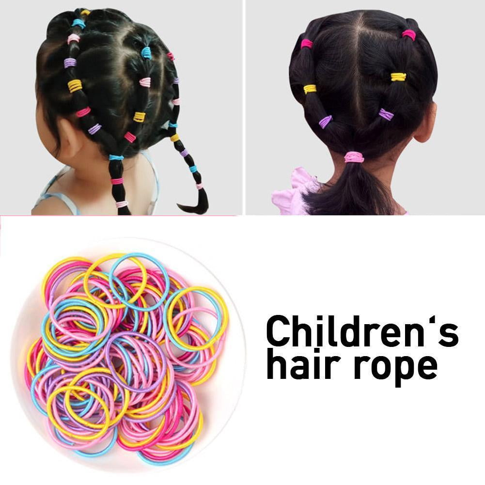 100PCS Elastic Hair Ties Rubber Hair Band Girls Candy Colors 3CM Children  Ponytail Hair Holder Multicolor Small Seamless Kids Hair Rope (Random Color  ) 