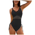thumbnail image 1 of Huesdet Women Tummy Control Swimsuits One Piece Slimming Modest Bathing Suit Color Block Drawstring Swim Suits[Black,S], 1 of 9