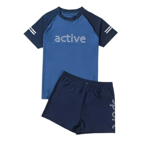 RUTAYY Boys Swimwear Quick Dry Plus Size 2 Piece Swimsuit Beach Hawaii Swim Navy