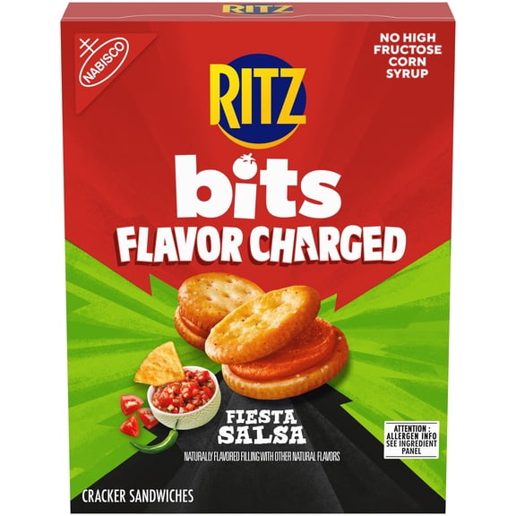 RITZ Bits Flavor Charged Fiesta Salsa Sandwich Crackers, Lunch Snacks, 8.8 oz