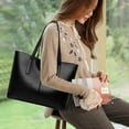 thumbnail image 4 of Laptop Tote Bag for Women Waterproof Lightweight Leather Computer Laptop Bag Women Business Office Work Bag Briefcase Large Travel Handbag Shoulder Bag，black, 4 of 5
