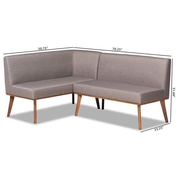Bowery Hill Fabric Upholstered and Brown Finished Wood 2-Piece Sofa Bench