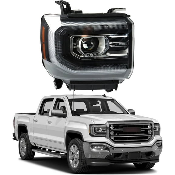 OTTULUR Right Headlight For 2016-18 GMC Sierra 1500 Full LED Projector Black Clear Lens