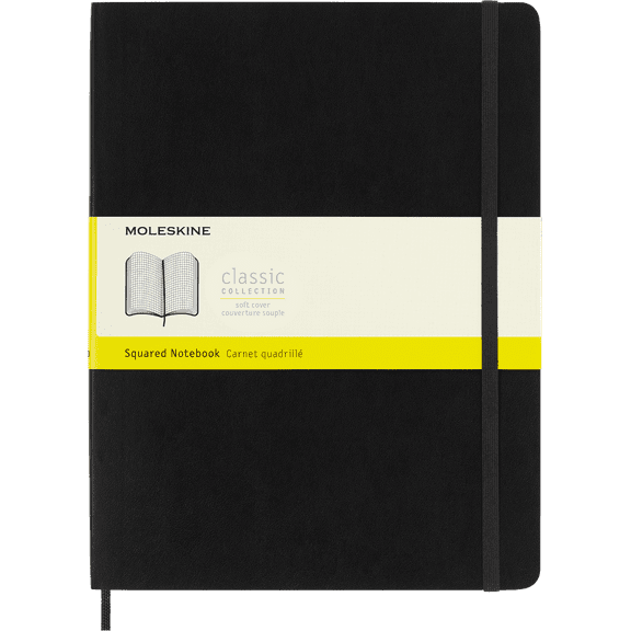 Moleskine Classic Notebook, Soft Cover, XL (7.5" x 9.75"), Squared, Black