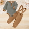 thumbnail image 2 of HCNTES Newborn Baby Boy Clothes Infant Boy Romper Fall Winter Outfits Bodysuit 2Pcs Striped Long Sleeve Top Overalls(12-18 Months,b8-Brown), 2 of 7