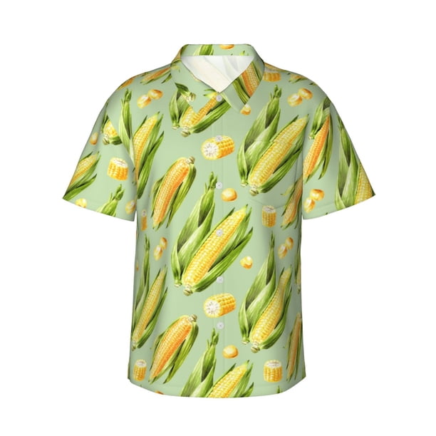 Fotbe Fresh Sweet Corn Camisa Hawaiana para Hombre Unisex – Camisa Casual de Verano con Botones de Manga Corta de Algodón y Lino,Large