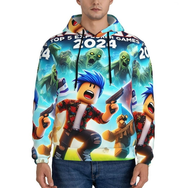 Zufioo Roblox Pattern Fleece Comfortable Hoodie for Mens,Sweatshirt for Men,Pullover Hooded Sweatshirt for Men-3X-Large