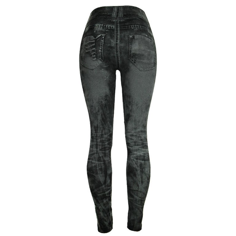 Mchoice Women's Denim Print Fake Jeans Seamless Fleece Lined