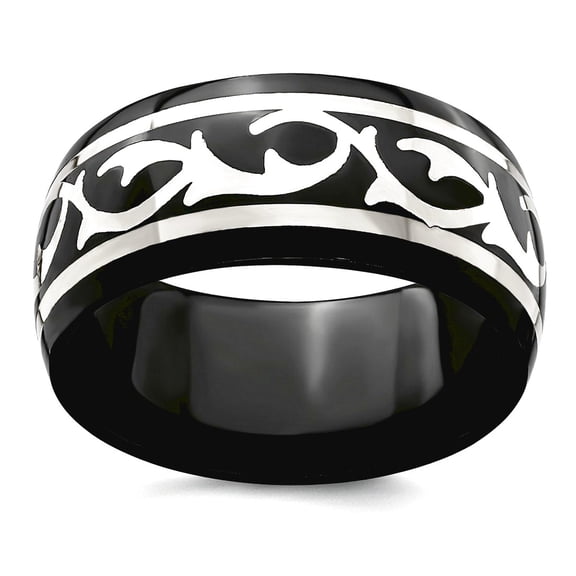 10.00mm Black Titanium and 925 Sterling Silver Polished Thorn Ring Size 10.5 Ring for Women