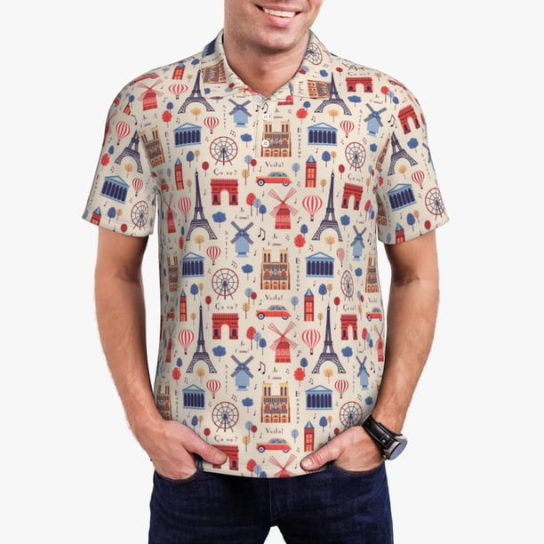 Fotbe Paris Camiseta Polo de Golf para Hombre con Estampado – Camisa Deportiva Transpirable con Cuello Abotonado-Medium