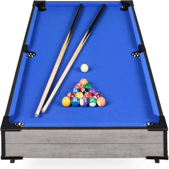 YSNW 40in Tabletop Billiard Table, Pool Arcade Game Table for Living Room, Game Room w/ 2 Cue Sticks, Ball Set, Storage Bag(Gray)