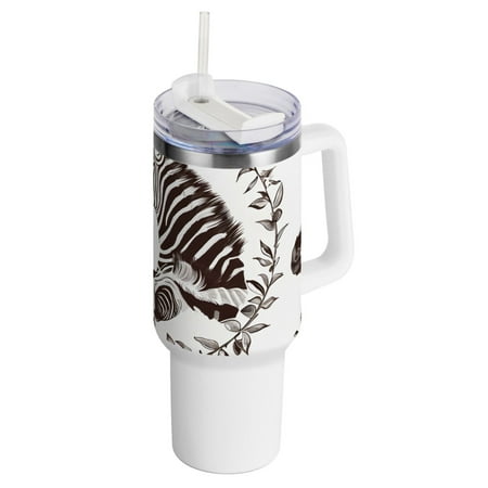 

Zebra Wreath 40 oz Tumbler with Handle Insulated Travel Mug Lid Straw Leak Proof Steel Vacuum Water Bottles Glasses Fits in Car Cup Holder