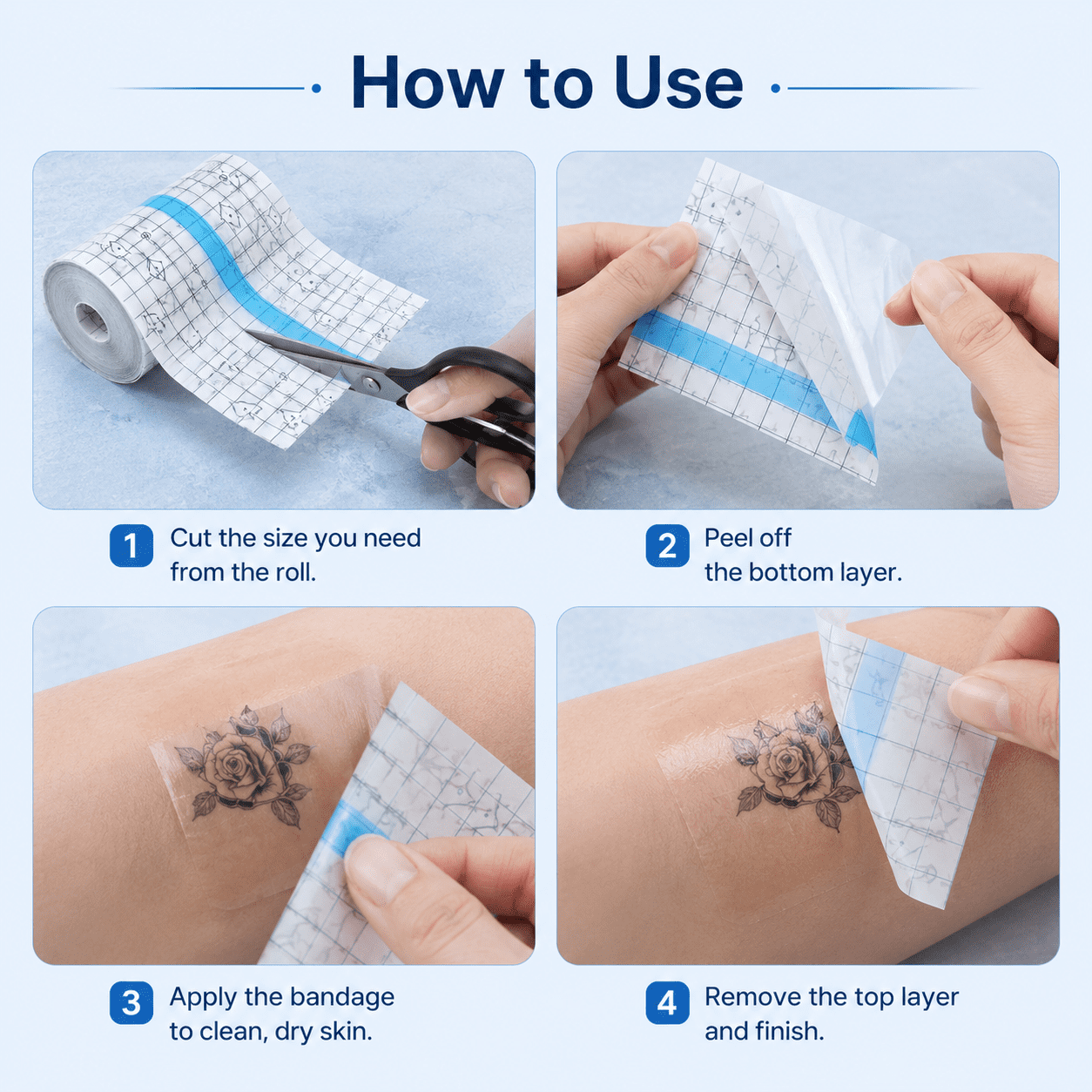 1M x 15cm Tattoo Aftercare Waterproof Bandage,Transparent Waterproof Adhesive Bandage Tape,Second Skin Healing Protective Bandages,Transparent Stretch Wound Dressing Tape