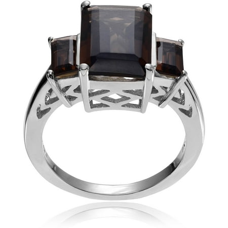 Brinley Co. Women's Smoky Topaz Sterling Silver Rectangle 3-Stone Fashion Ring