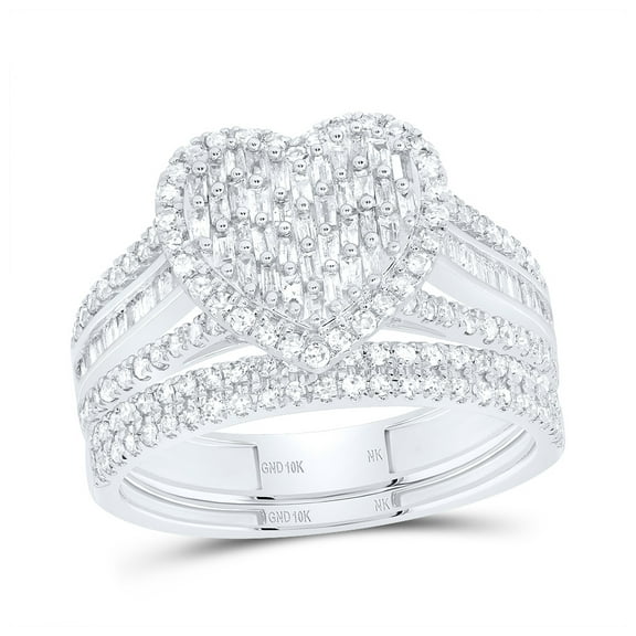 10kt White Gold 3/4 Cttw Natural Diamond Fashion Heart Wedding Engagement Anniversary Bridal Set, Women Size: 5-9