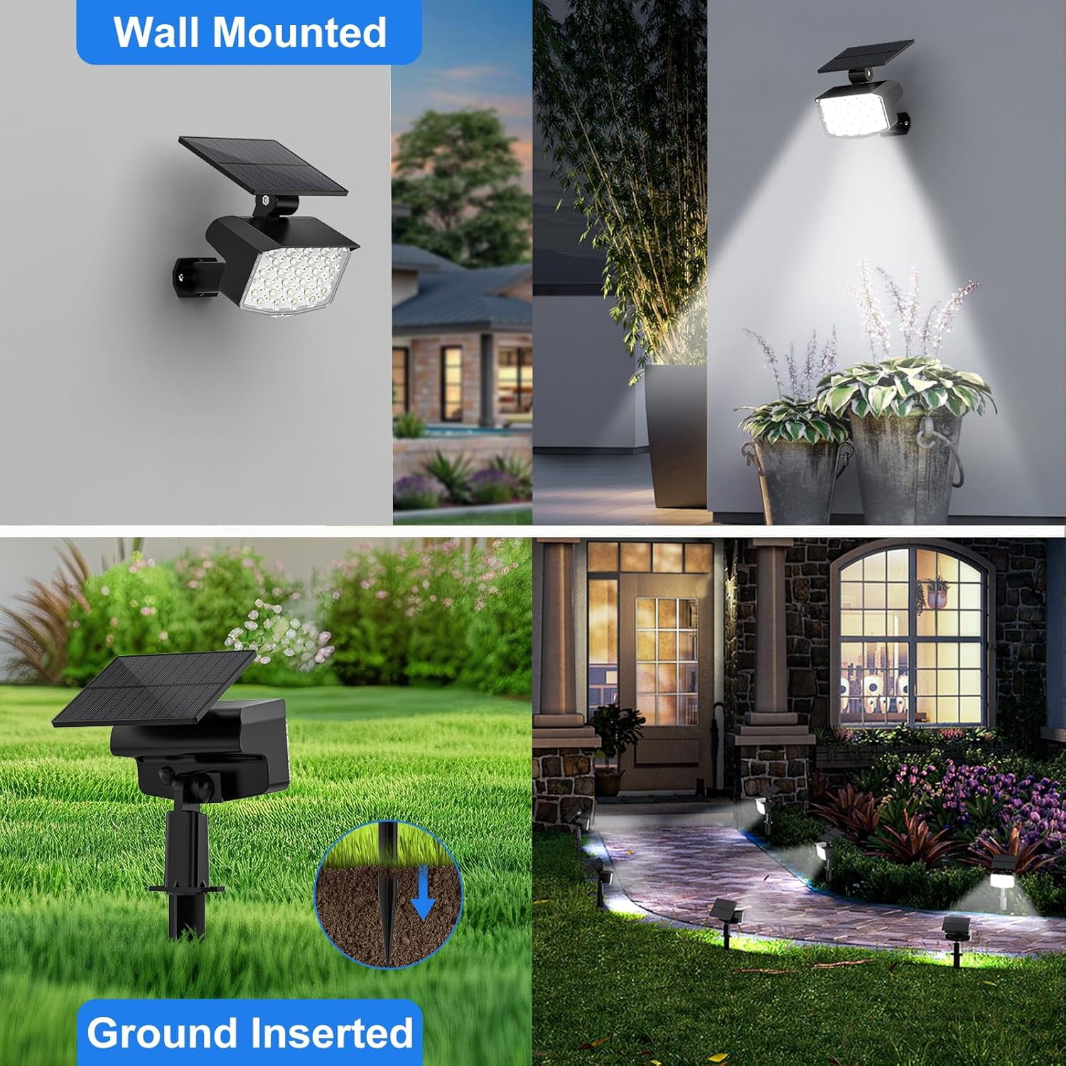 Solar Spot Lights Outdoor, 6 Pack, 3 Modes, Adjustable Landscape Solar Lights, IP65 Waterproof for Walkway, Yard, Garden, Driveway Security-Cool White