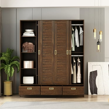 FUFU&GAGA Large Wardrobe Closet, 4-Door Armoire Storage Cabinet with ...