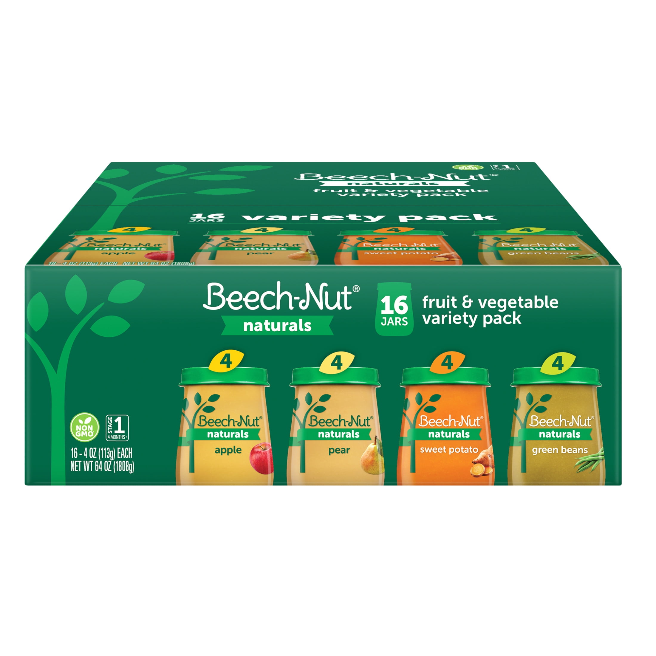 Beech-Nut Naturals Stage 1 Baby Food Variety Pack, 4 oz Jar, 16 Pack