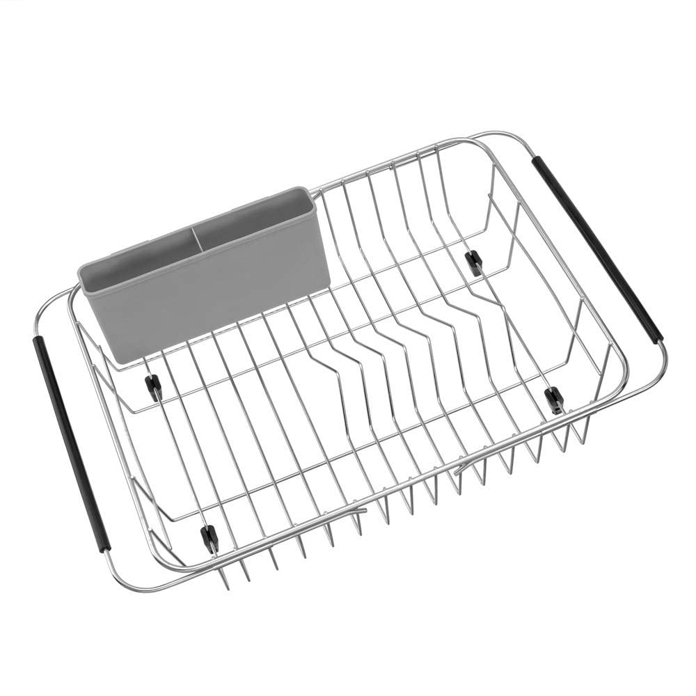ADBIU Over The Sink Dish Drying Rack (Expandable Height and Length) Snap-On  Design 2 Tier Large Dish Rack Stainless Steel (24 - 35.5(L) x 12.1(W) x