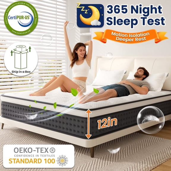 12'' Queen Size Mattress in a Box, Medium Firm Gel Memory Foam Mattress with Pressure Relief and Motion Isolation