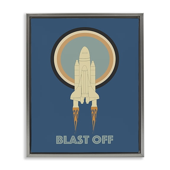 Stupell Industries Blast Off Vintage Rocket Transportation Painting Gray Floater Framed Canvas Art Print Wall Art, 17 x 21