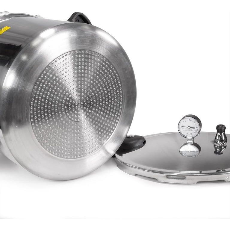 22 qt. Aluminum Pressure Cooker With Built-in Canner Pressure Dial Gauge Compatible on Gas or Electric Stove 22 qt. Aluminum Pressure Cooker With Built-in Canner Pressure Dial Gauge Compatible on Gas or Electric Stove