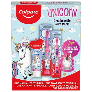 Colgate Kids Toothbrush Set with Toothpaste, Unicorn Gift Set, 4 Piece Set