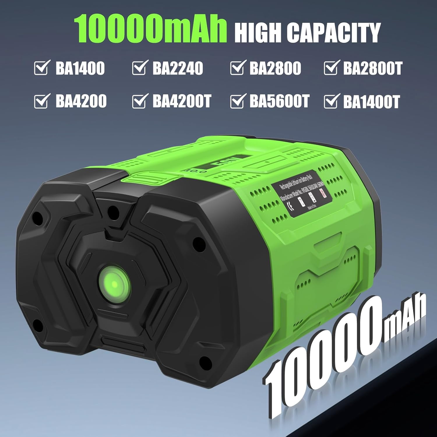 2Packs 10000mAh Replacement for EGO 56V Battery Compatible with EGO 56 Volt Lithium Battery Power+ Tools BA2800 BA4200 BA4200T (Green)