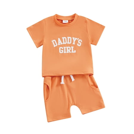 

Shuttle tree Toddler Baby Girls Clothes Letter Print T-shirt + Pocket Shorts Cute Summer Outfits Set