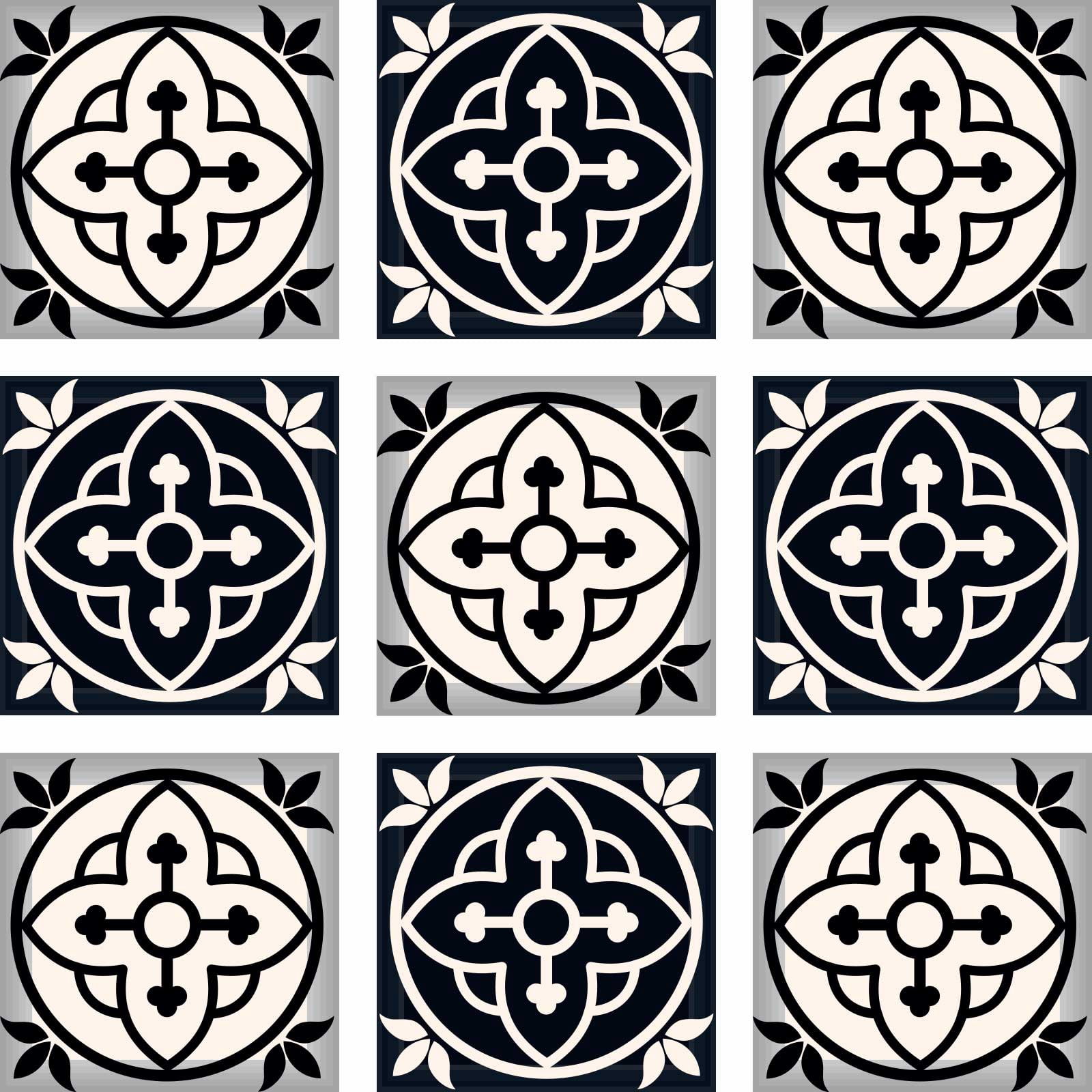 Mi Alma Black Gray Floral Peel & Stick Vinyl Backsplash Tiles 5x5, 24 pcs