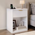 thumbnail image 1 of Fluted Nightstand with Charging Station, Bedside Table with Drawers and Open Storage Space, Metal Handles and Rounded Corners for Safety, Side Tables, End Table Bedroom, 1 of 7