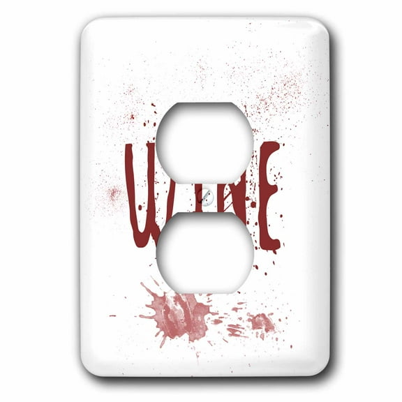 3dRose, Dark red text WINE and dried splashes of red wine on white background, 2 plug outlet cover