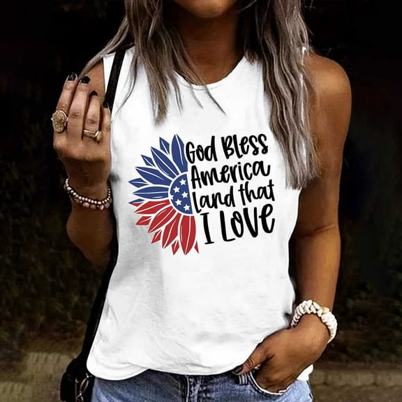 Wensltd Summer Print Tank Top for Women Round Neck Sleeveless T Shirt Tunic Casual Loose Fit Blouses, L