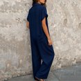 thumbnail image 4 of PBFRDSJ Short Sleeve Rompers for Women Loose Fit Wide Leg One Piece Romper Button Down V Neck Casual Jumpsuit with Back Pockets, 4 of 5