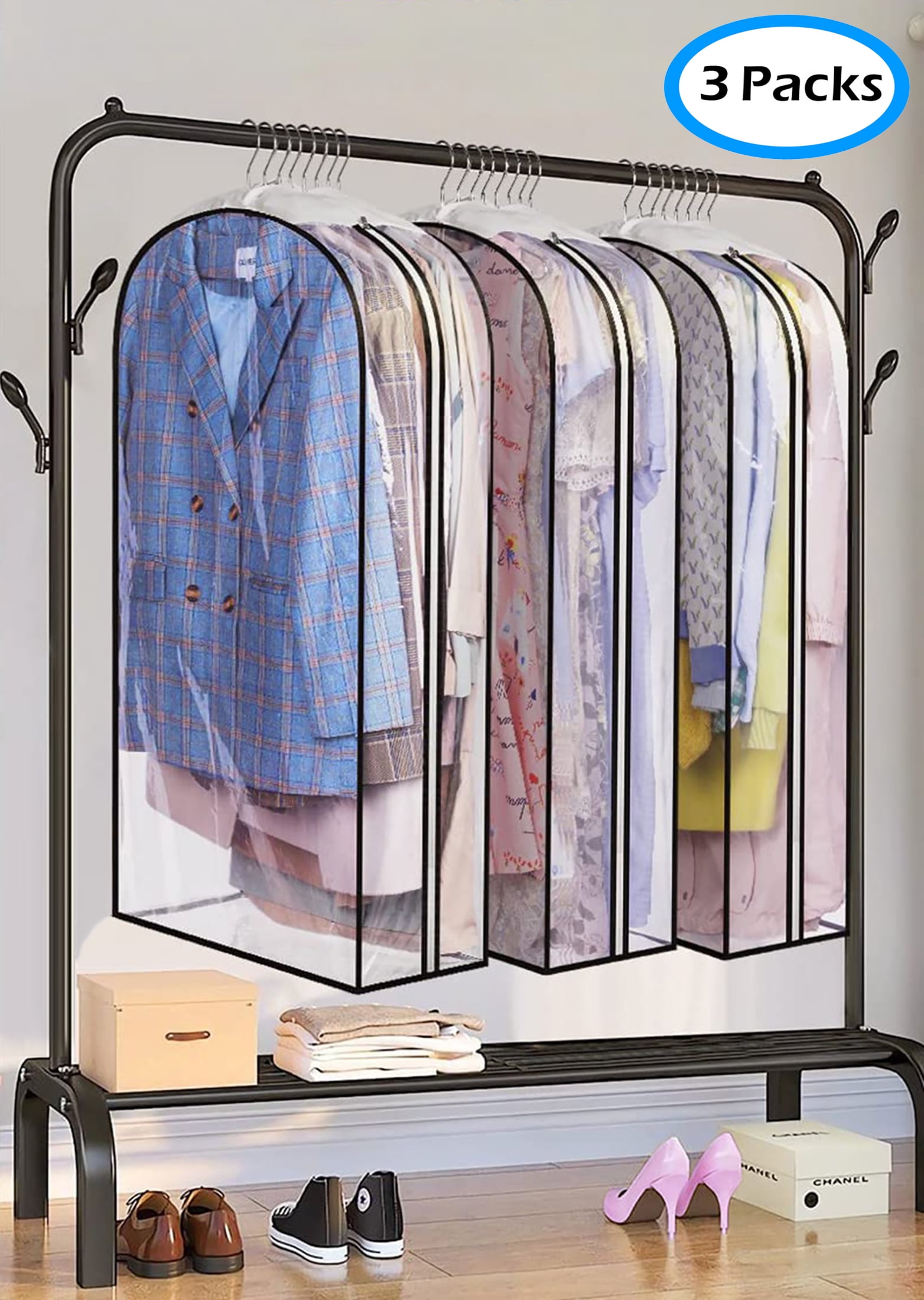 MISSLO 10" Gusseted Clear Garment Bags for Hanging Clothes 40" Suit