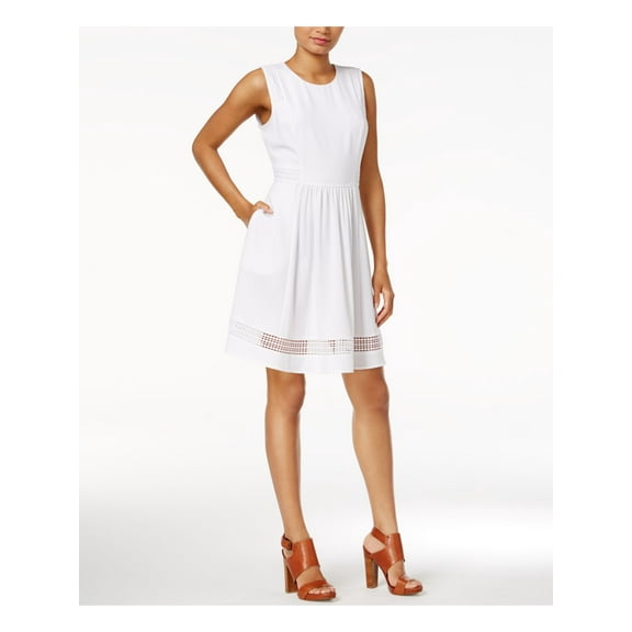 MAISON JULES Womens White Sleeveless Jewel Neck Fit Flare Dress M