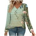 thumbnail image 4 of Uootdi Women's Tops Floral Print Long Sleeve Shirts for Women Gift V Neck Blouses with Decor Button Casual Loose Fit Trendy, 4 of 7