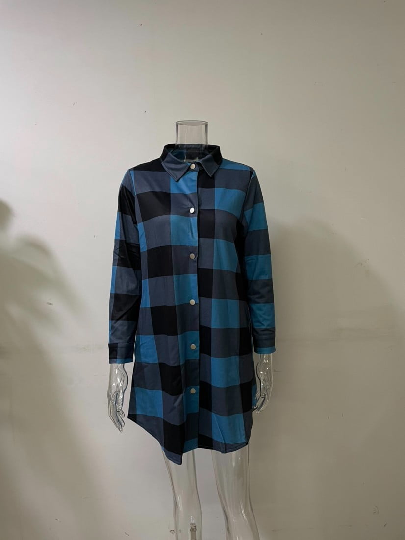 Women Long Sleeve Plaid Print Button Open Front Long Cardigan Outerwear Casual Cardigan Coat Lightweight for Fall Winter