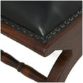 thumbnail image 4 of DecMode Teak Wood Upholstered Leather Chair & Ottoman Set with Scrollwork Arms and High Back, Black, 4 of 10