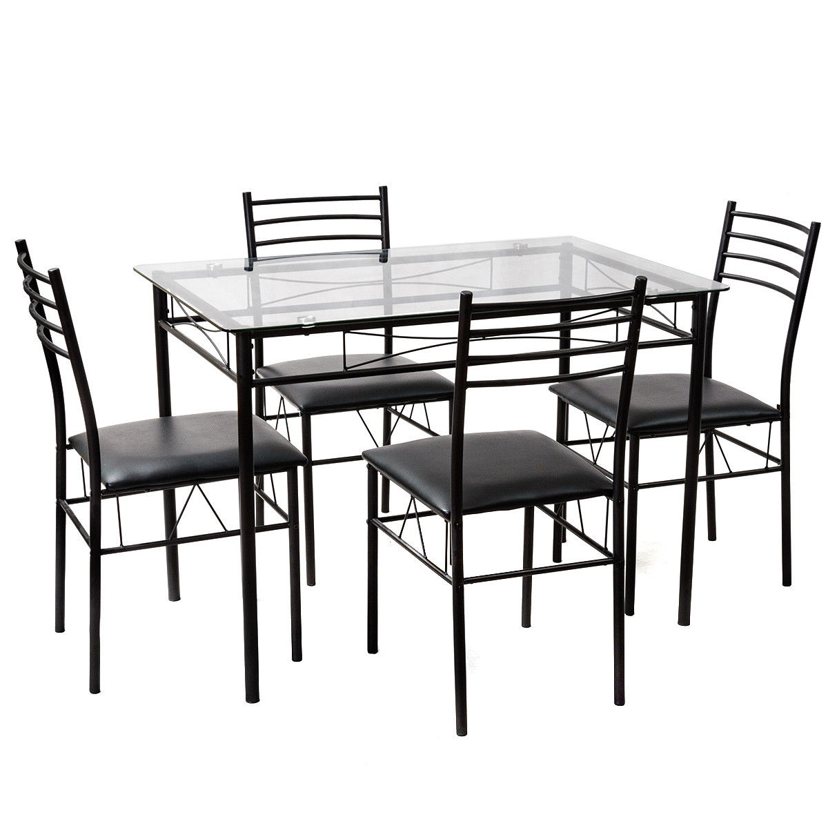 Gymax 5 Piece Dining Set Glass Top Table & 4 Upholstered Chairs Kitchen Room Furniture - image 3 of 7