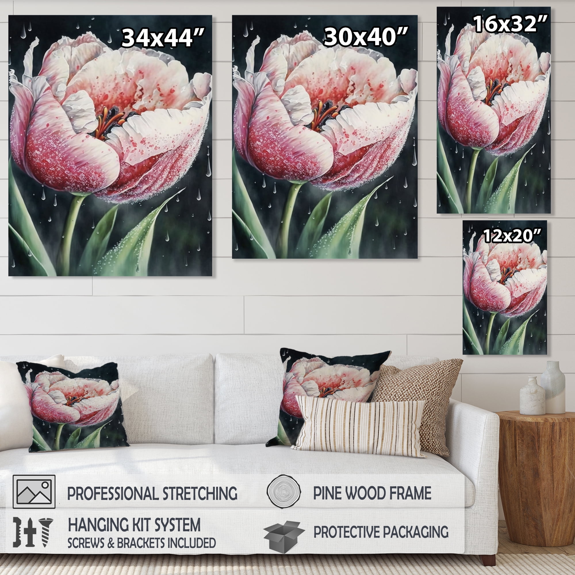 Designart Blooming Tulip Flowers Watercolor I Canvas Wall Art