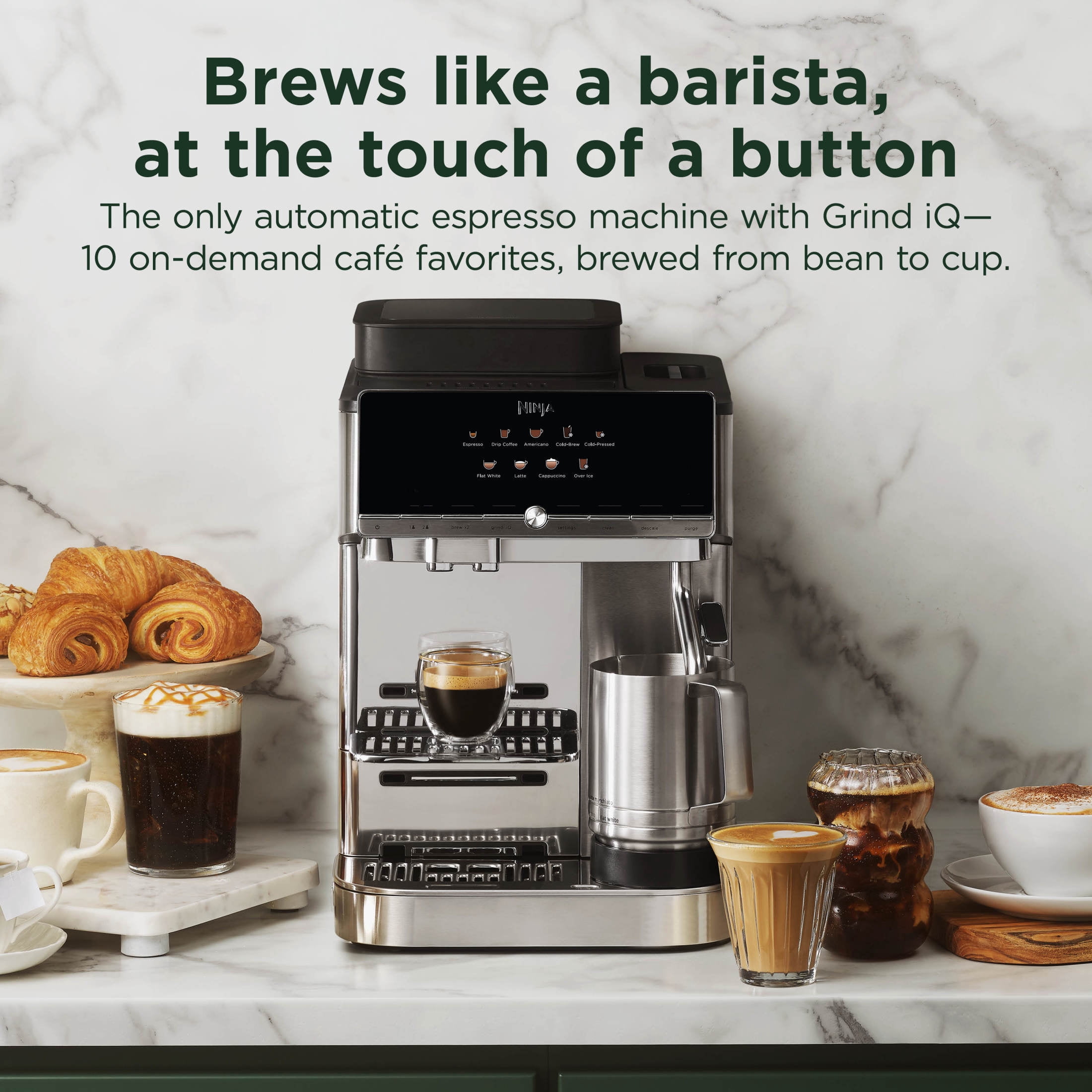 Ninja AutoBarista Fully Automatic Espresso Machine, 10 One Touch Hot & Iced Drink Options, Built-in Coffee Grinder, Milk Frother, Easy Self-Clean, Latte, Cappuccino, Cold Brew, AE1001