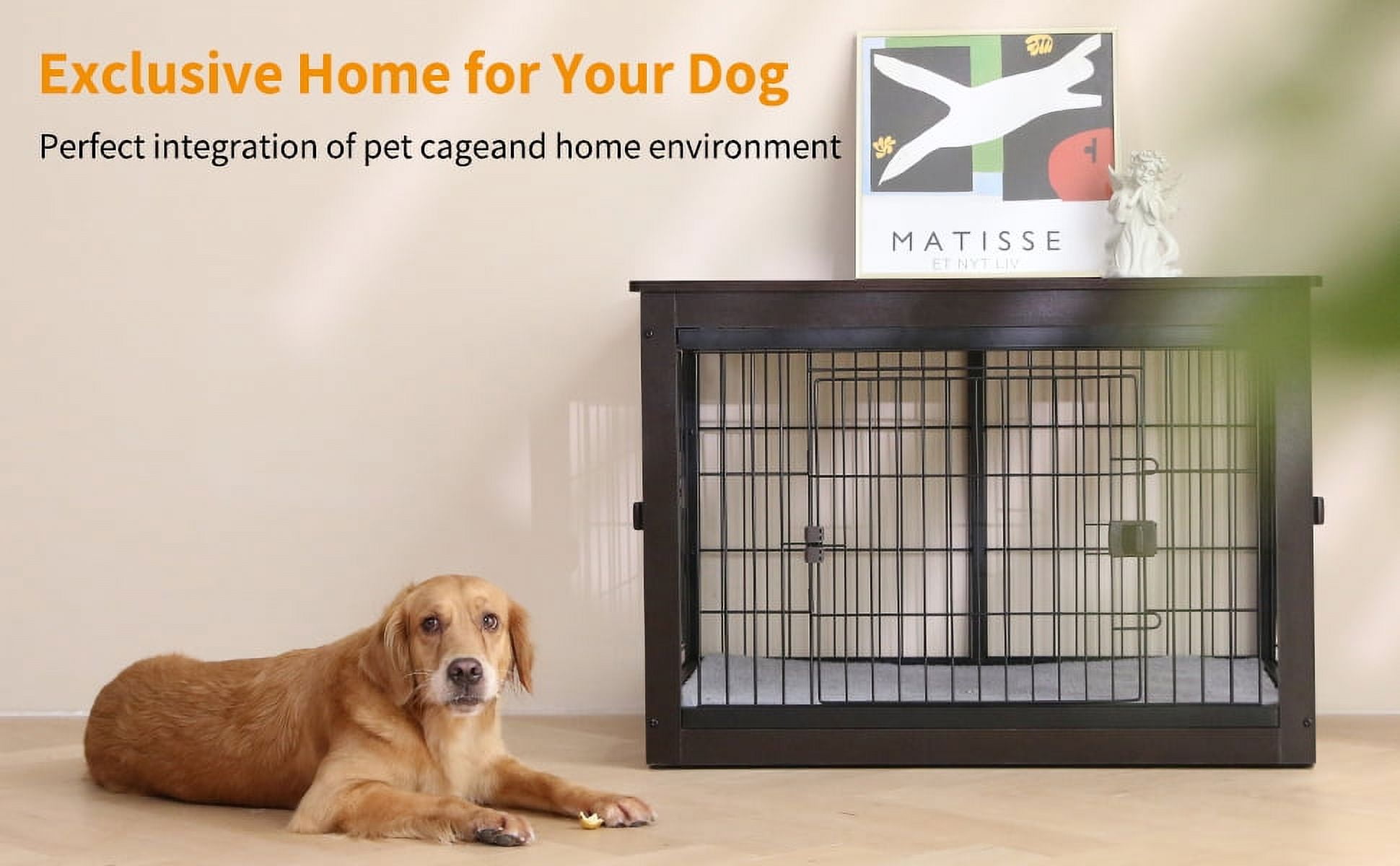 38 inch Dog Crate Furniture Indoor Dog Crate End Table Heavy-Duty Dog Cage with Dog Mat, Three-Door Dog House Black