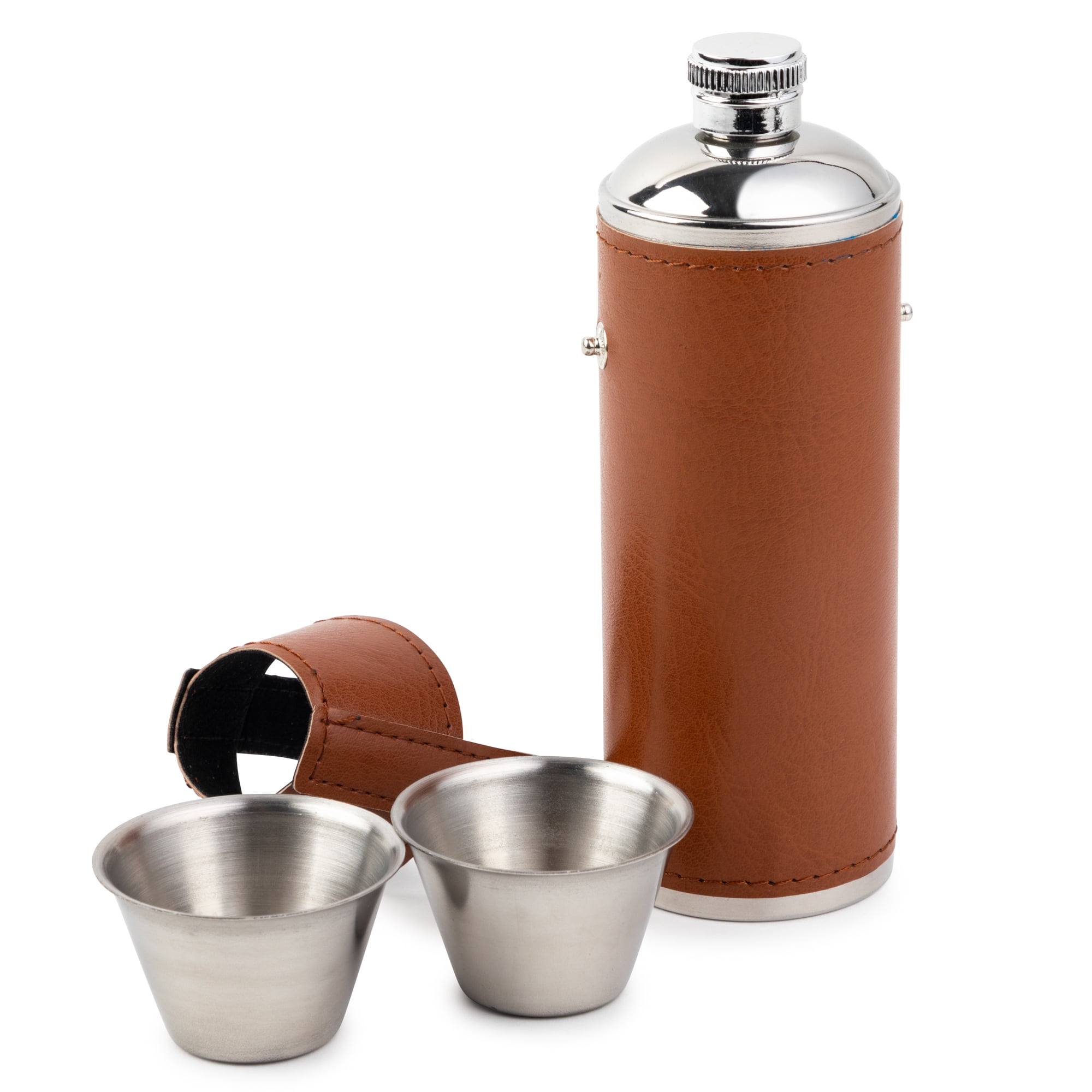 Gift Set with Two Shot Glasses and Funnel 5 oz Round Flask with Window